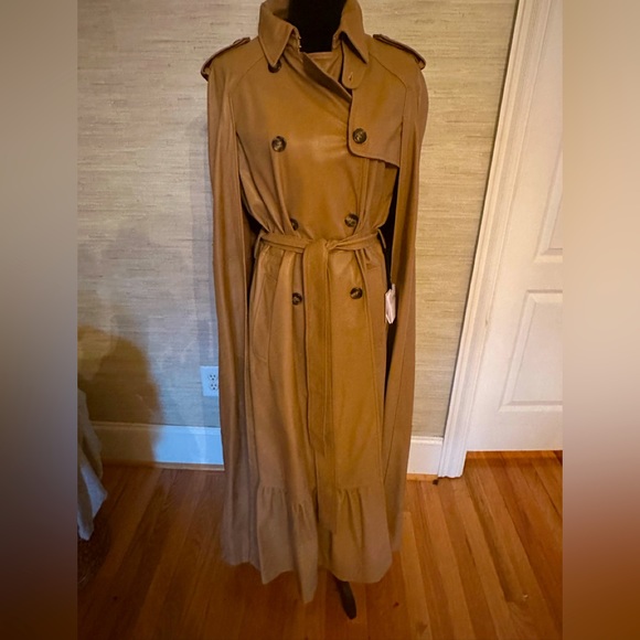 RED VALENTINO tan long lether cape coat size 8 - Picture 1 of 12